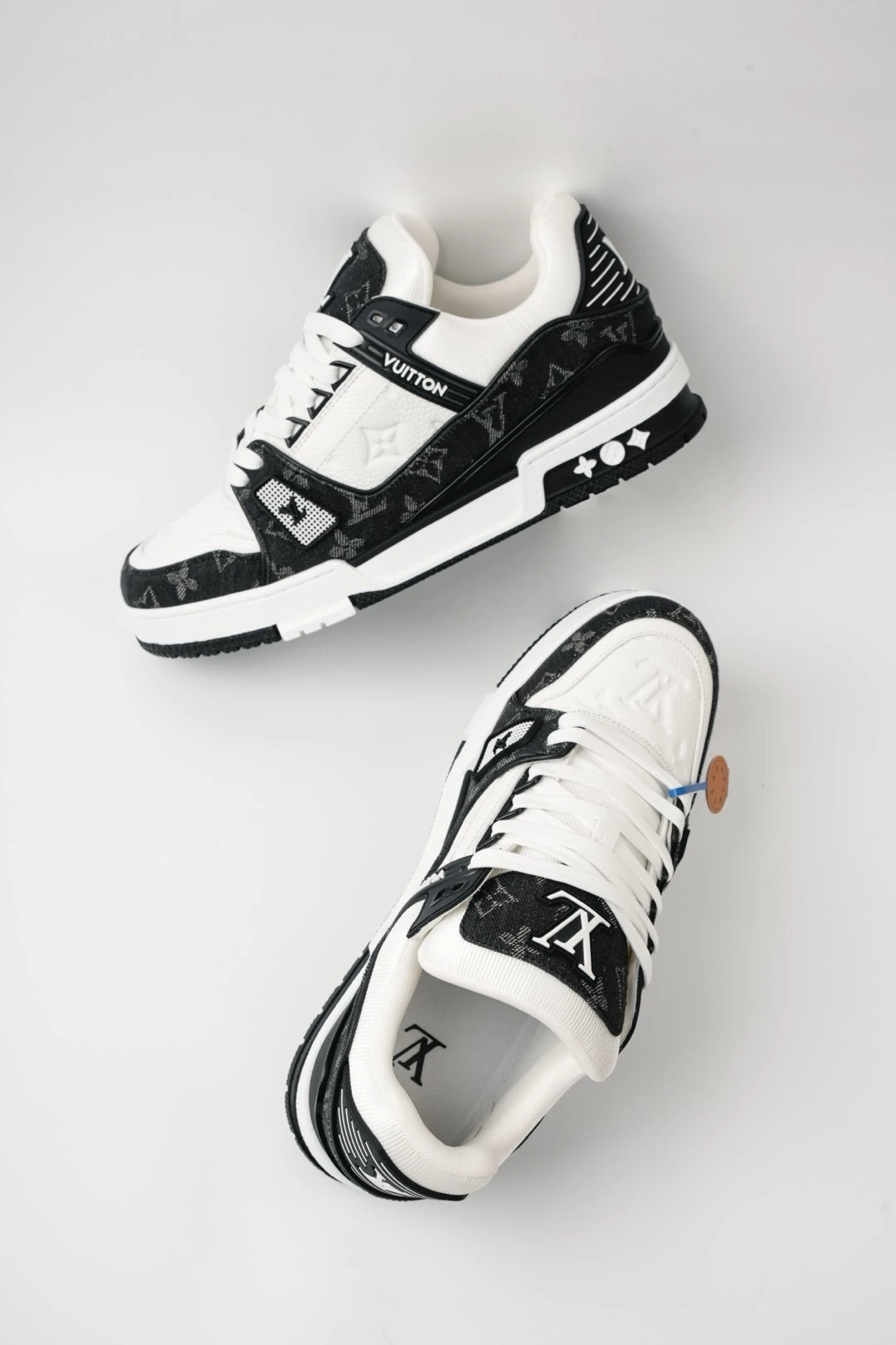 Louis Vuitton Black Monogram & White Low-Top Luxury Fashion Sneakers for Men & Women