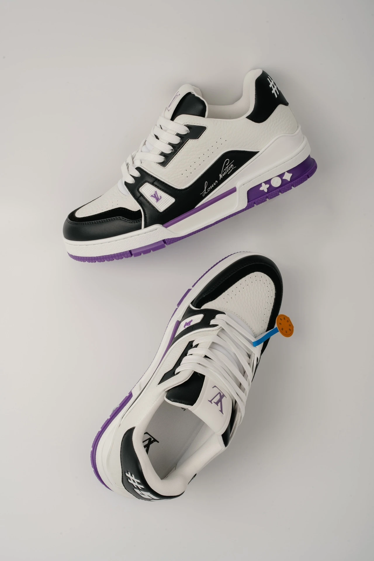 Louis Vuitton White, Black & Purple Low-Top Luxury Fashion Sneakers for Men & Women