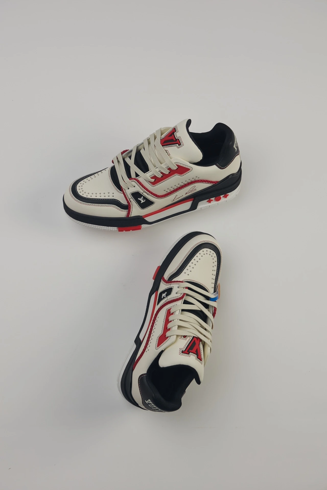 Louis Vuitton White, Red & Black Low-Top Luxury Fashion Sneakers for Men