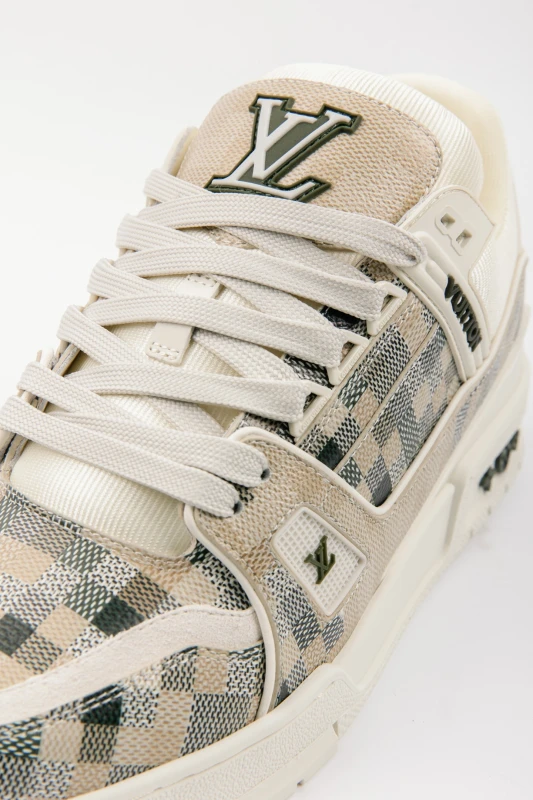 Louis Vuitton Beige, Cream & Olive Checkered Luxury Sneakers