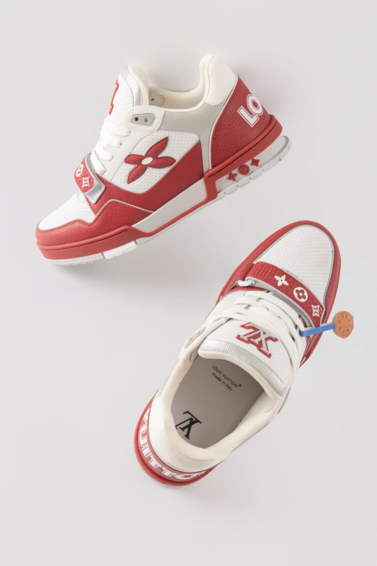 Louis Vuitton Red and White Monogram Strap Luxury Sneakers