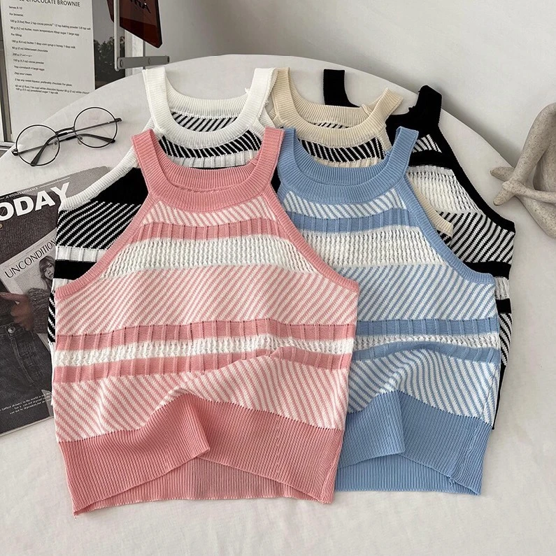 Women's Houndstooth Sleeveless Halter Neck Vest Top