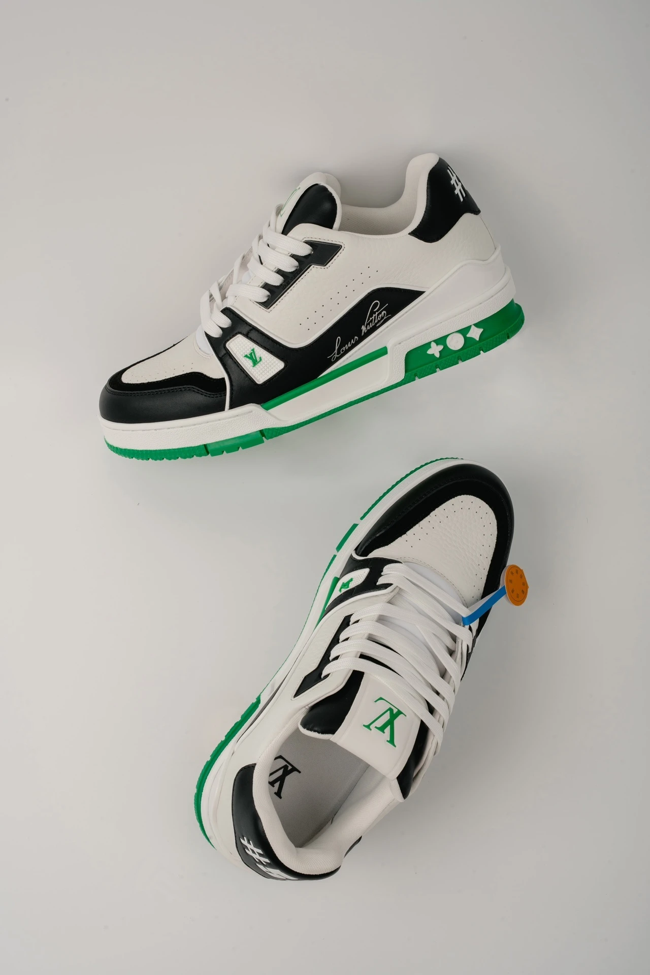 Louis Vuitton White, Black & Green Low-Top Luxury Fashion Sneakers for Men & Women
