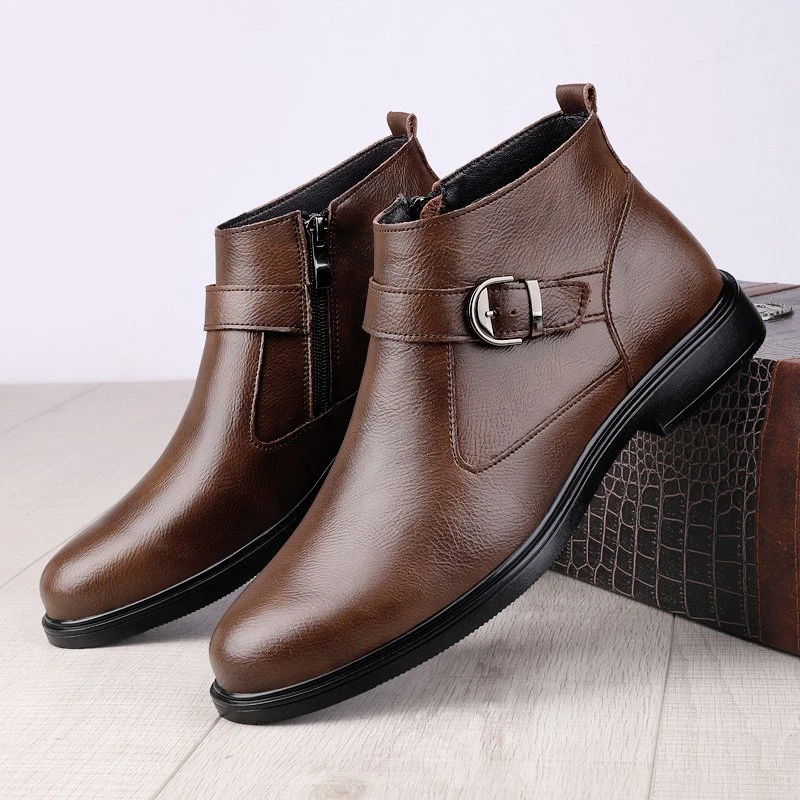 Men’s Genuine Leather Chelsea Winter Boots with Plush Lining