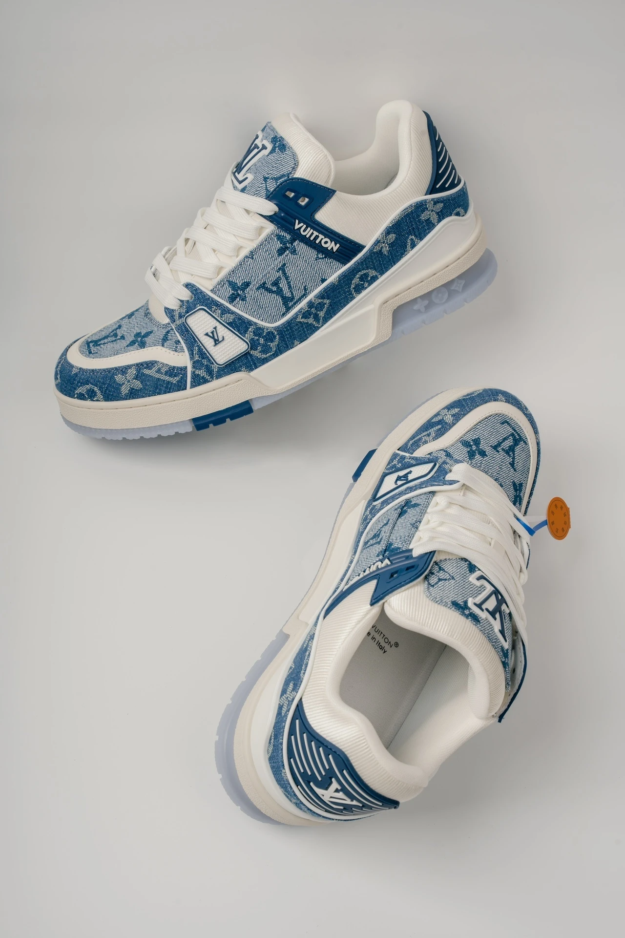 Louis Vuitton Blue Denim Monogram & White Low-Top Luxury Fashion Sneakers for Men & Women