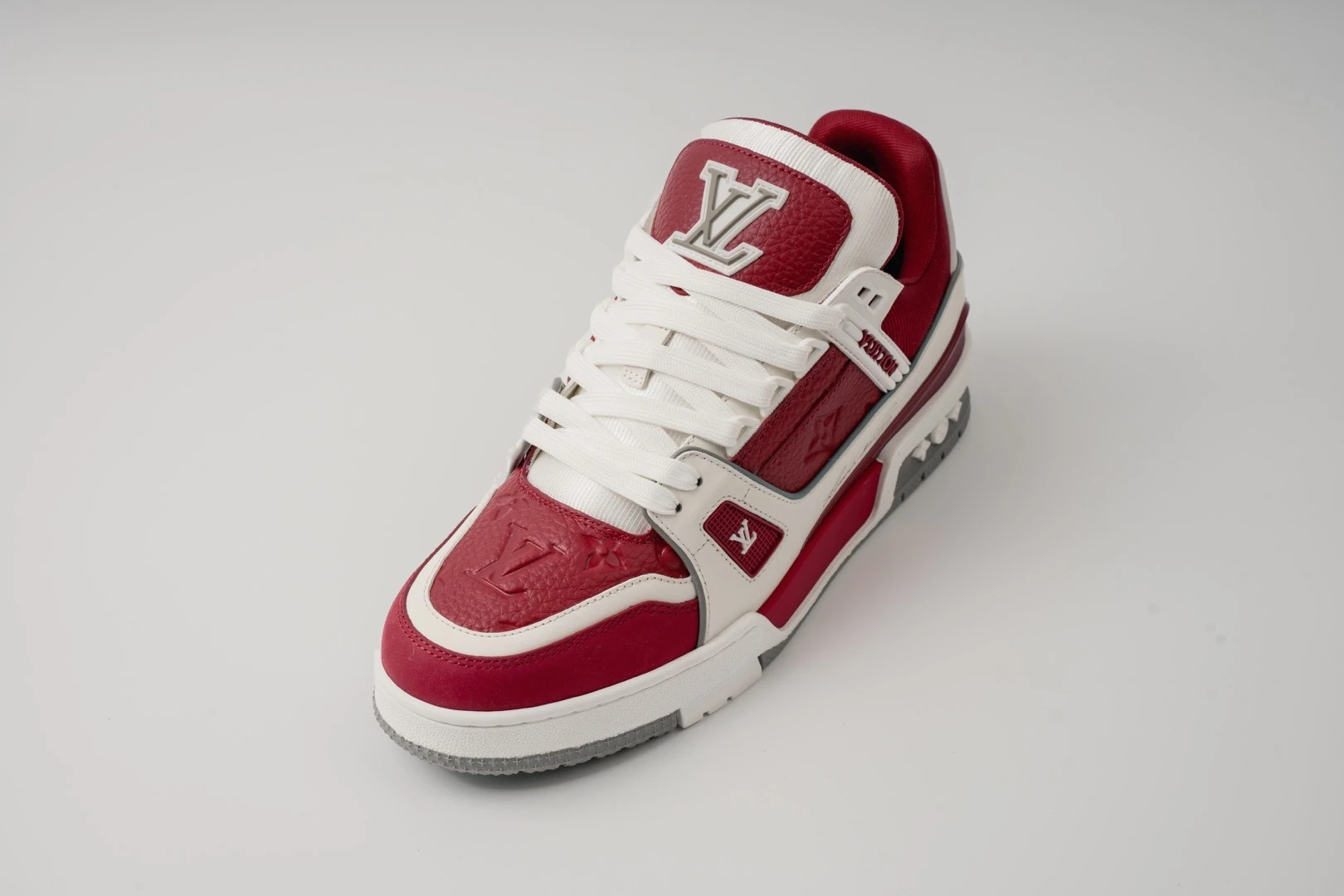 Louis Vuitton Red, White & Grey Low-Top Luxury Fashion Sneakers for Men & Women