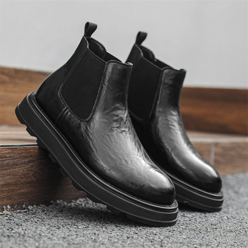 Black Vintage Men's Leather Chelsea Boots