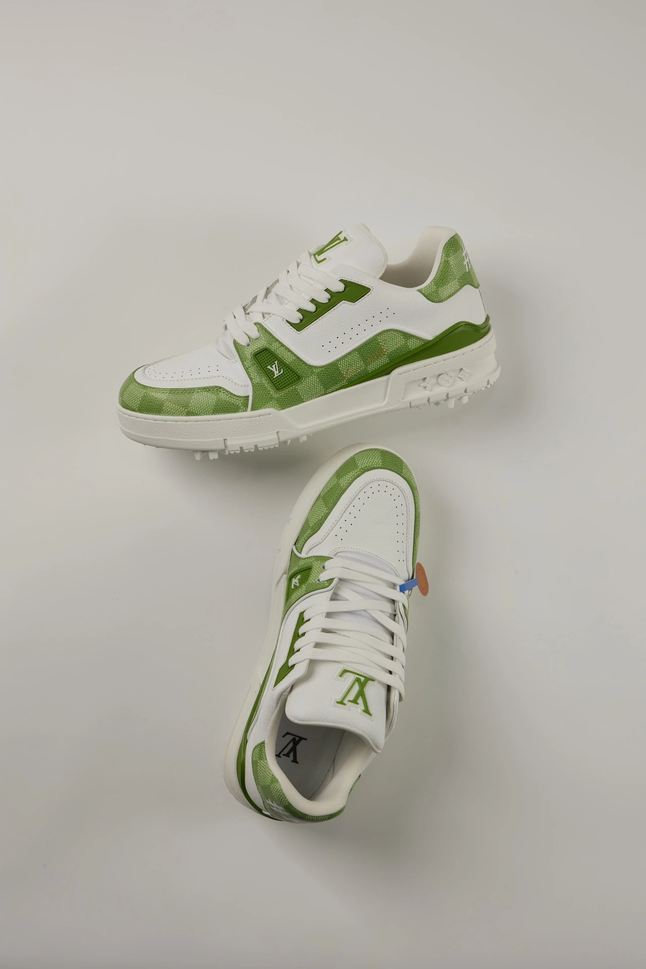 Louis Vuitton White & Green Monogram Low-Top Sneakers