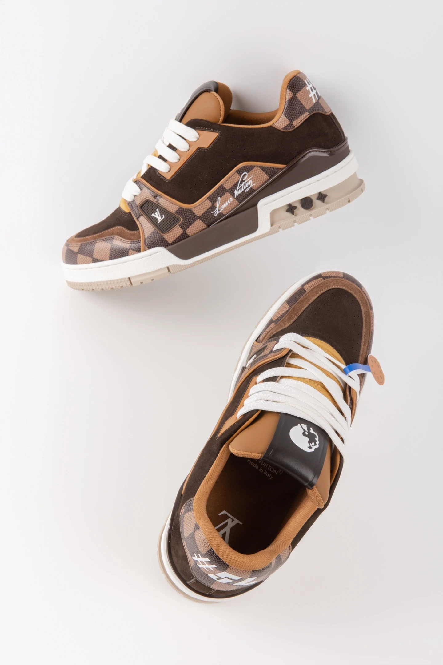 Louis Vuitton Brown & Beige Checkerboard Low-Top Luxury Fashion Sneakers for Men & Women