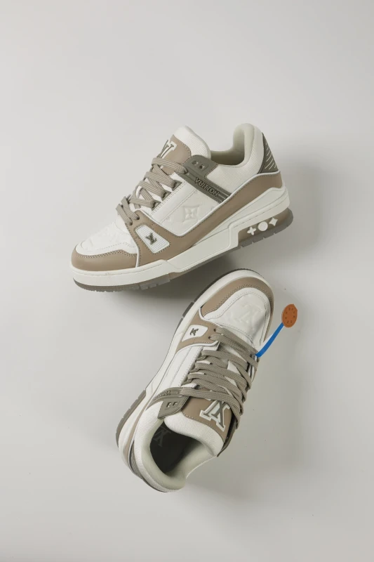 Louis Vuitton Beige & White Luxury Low-Top Sneakers