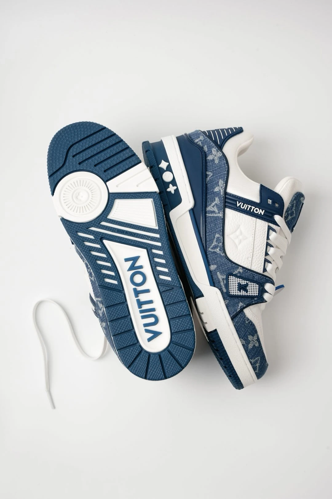 Louis Vuitton Blue Denim Monogram & White Low-Top Luxury Fashion Sneakers for Men & Women