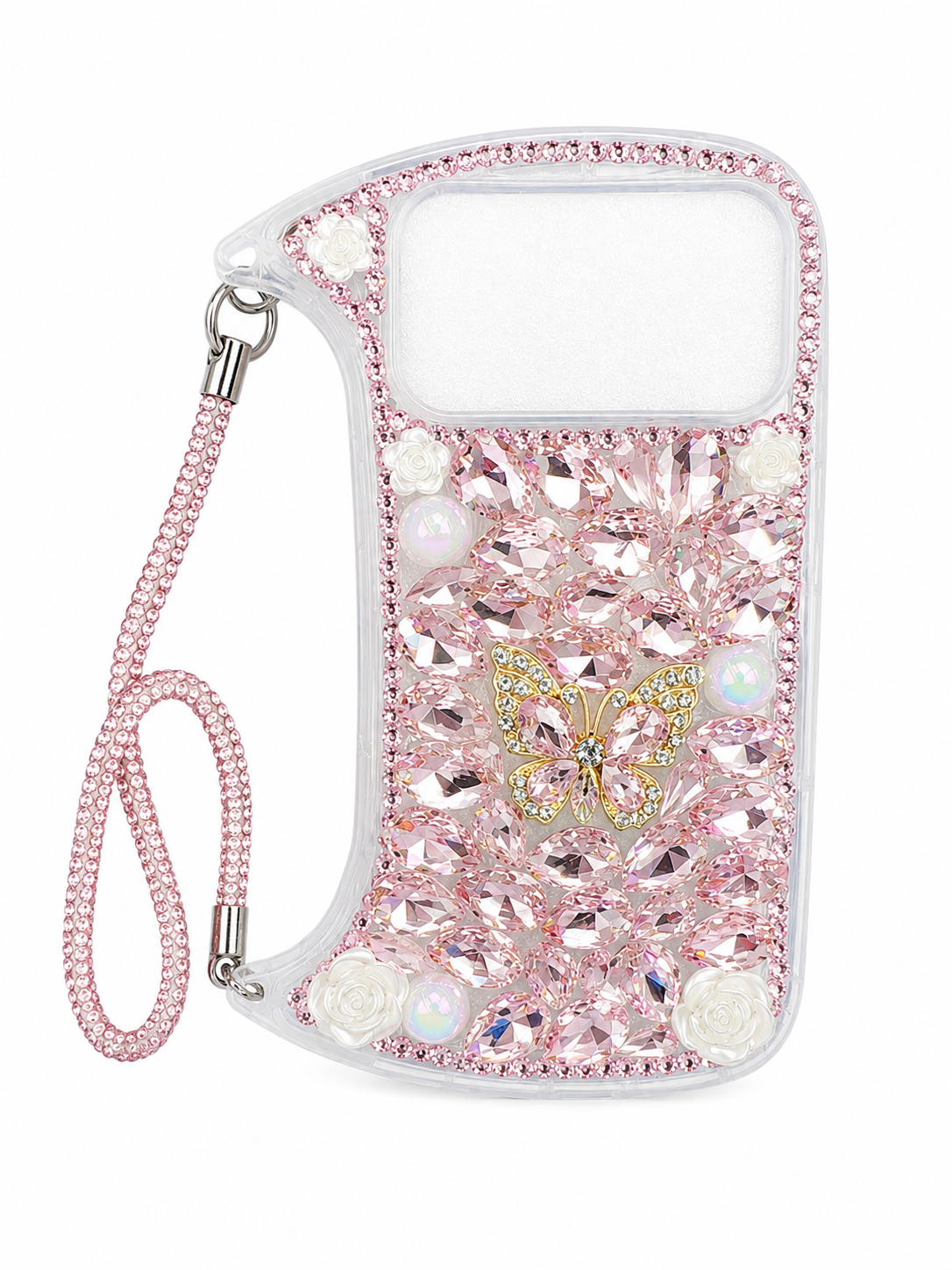 iPhone 11 Curved Diamond Butterfly Case & Rope - Pink