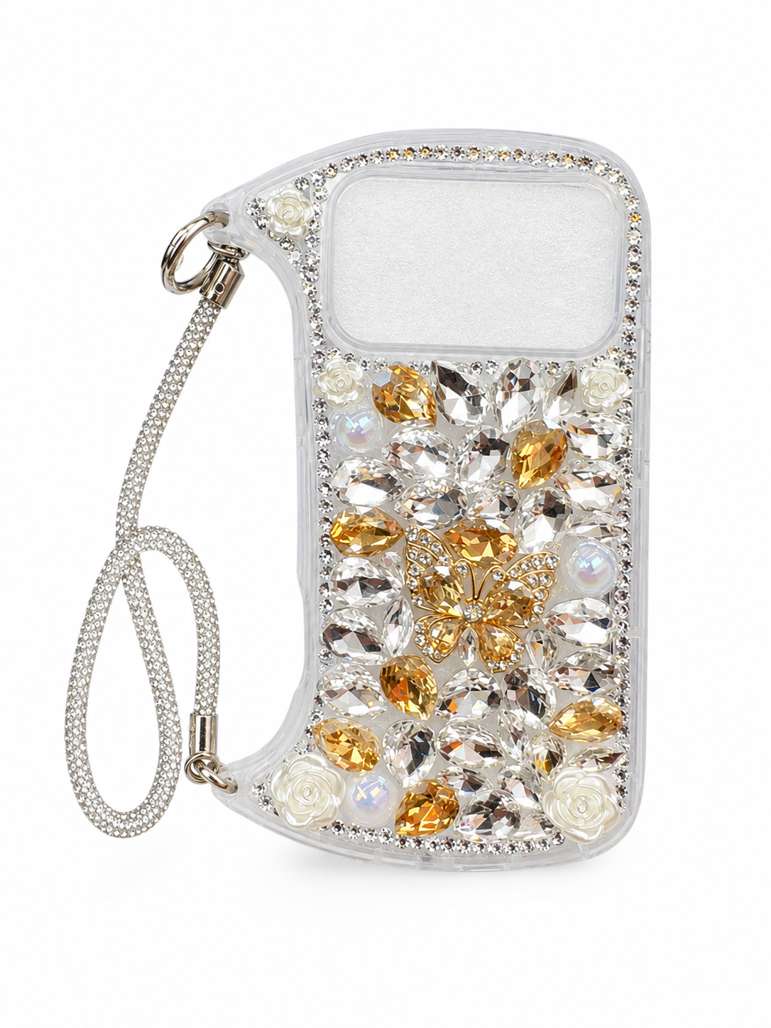 iPhone 16 Curved Diamond Butterfly Case & Rope - Gold
