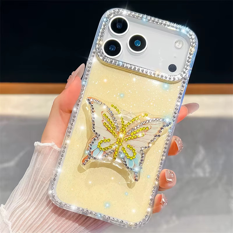 iPhone 16 Plus Butterfly POP Socket Case - Yellow