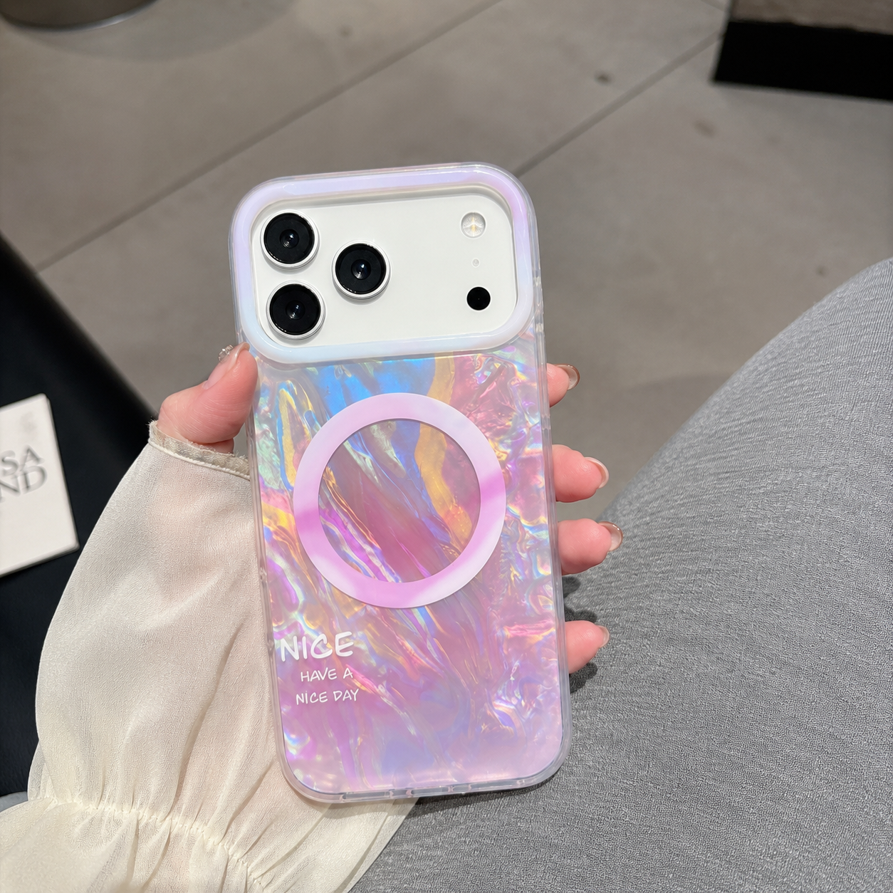 iPhone 16e/17e Shell IMD Magnetic Case - Pink+White