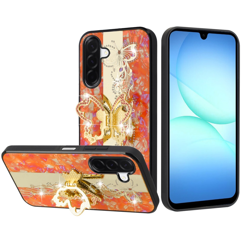 Google Pixel 10a SPLENDID Diamond Glitter Ornaments Engraving Case Cover - Enchanted Butterfly Cosmic Orange