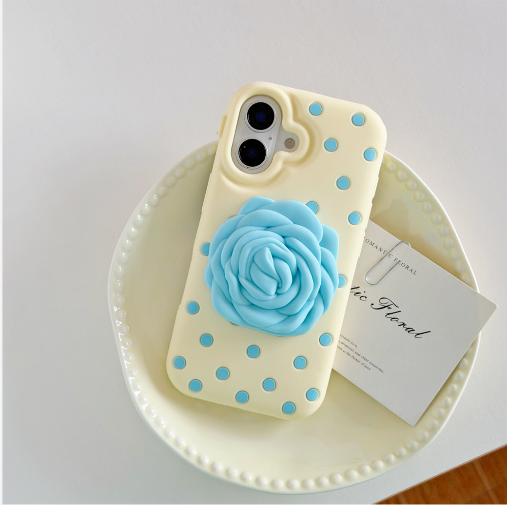 iPhone 12 Pro  Max/13 Pro Max/14 Pro Max/15 Pro Max/14 Plus/15 Plus Dot Rose Silicone Case - Yellow