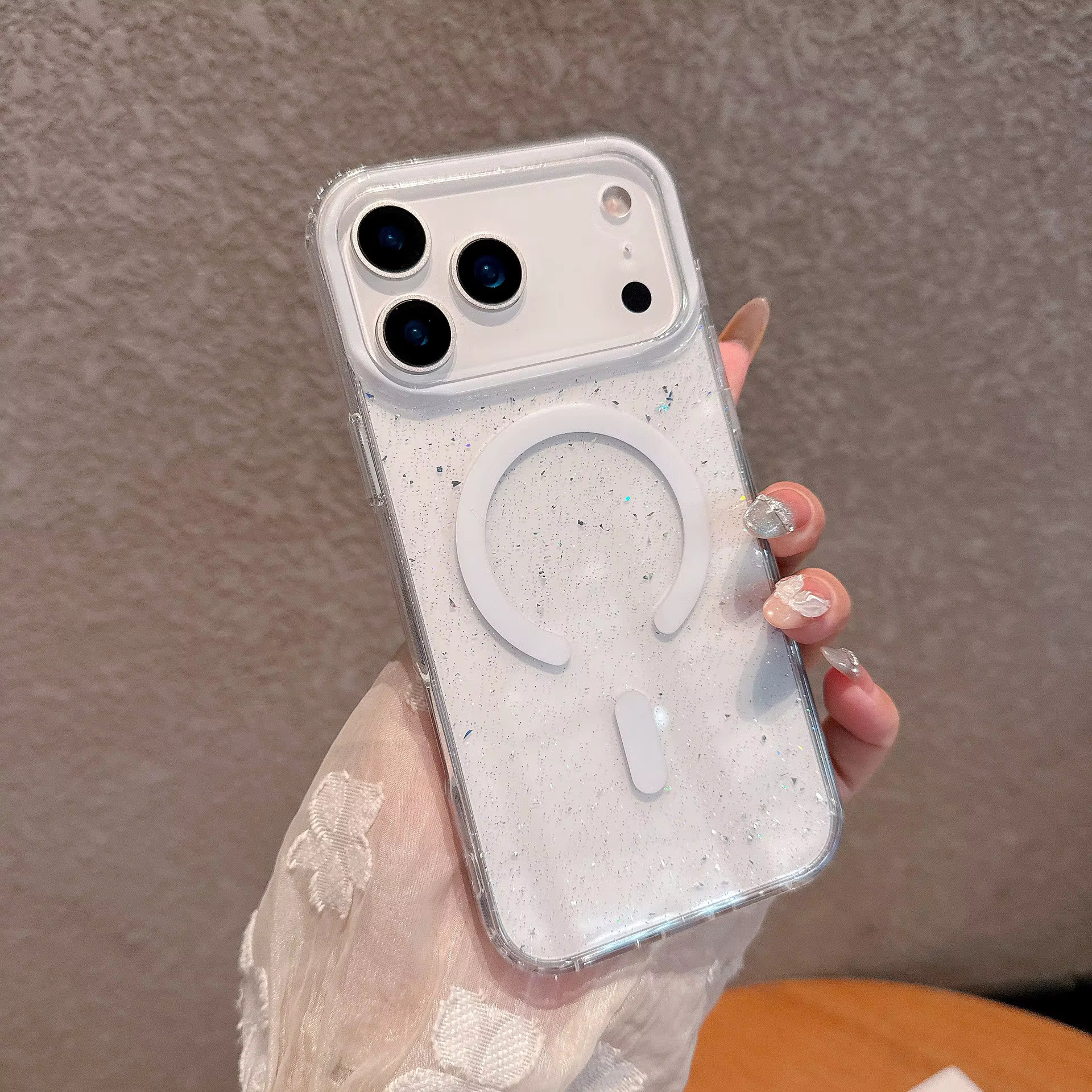 iPhone 16 Pro Glitter IMD Magnetic Case - White