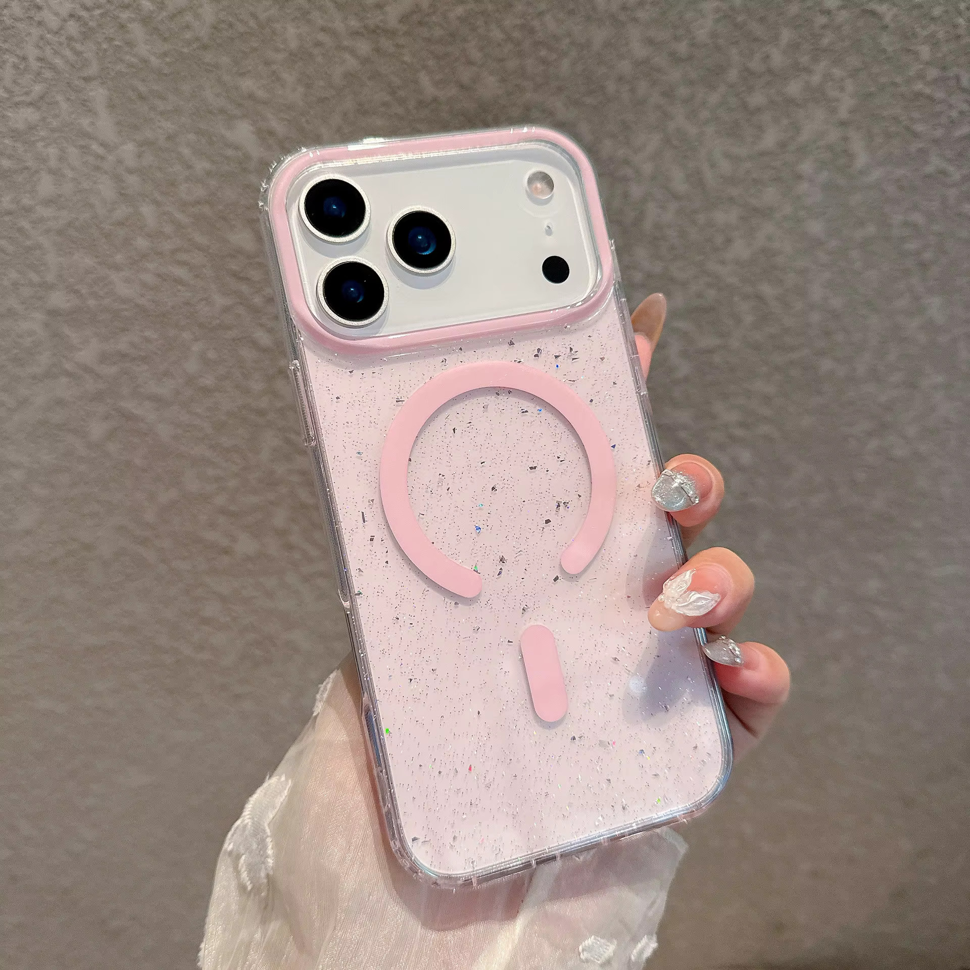 iPhone 15 Pro Max Glitter IMD Magnetic Case - Pink