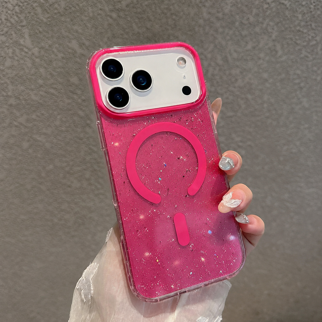 iPhone 12/12 Pro Glitter IMD Magnetic Case - Rose red