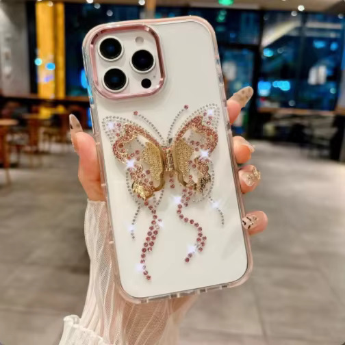 iPhone 17 Pro Max/18 Pro Max Classic Rhinestone Crystal Case - Pink Butterfly