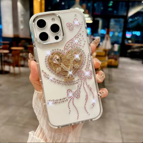 iPhone 12 Pro Max/13 Pro Max Classic Rhinestone Crystal Case - Pink Heart