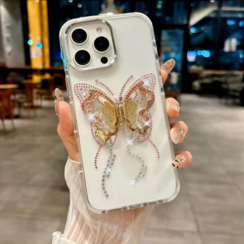 iPhone 12 Pro Max/13 Pro Max Classic Rhinestone Crystal Case - Silver Butterfly