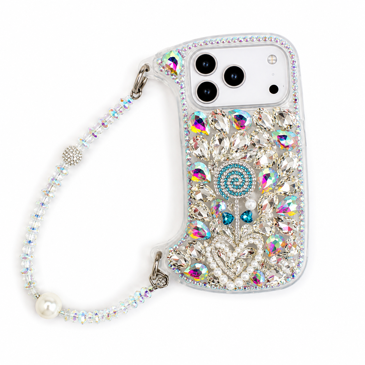 iPhone 11 Curved Diamond Lollipop Case With Rope - Blue Rainbow