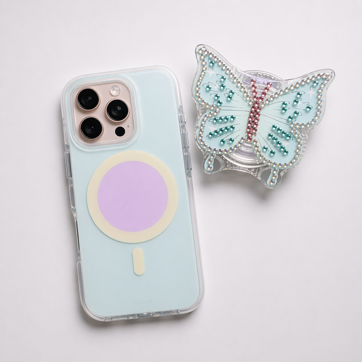 iPhone 12 Pro Max/13 Pro Max Macaron + Butterfly Magnetic Holder Case - Blue