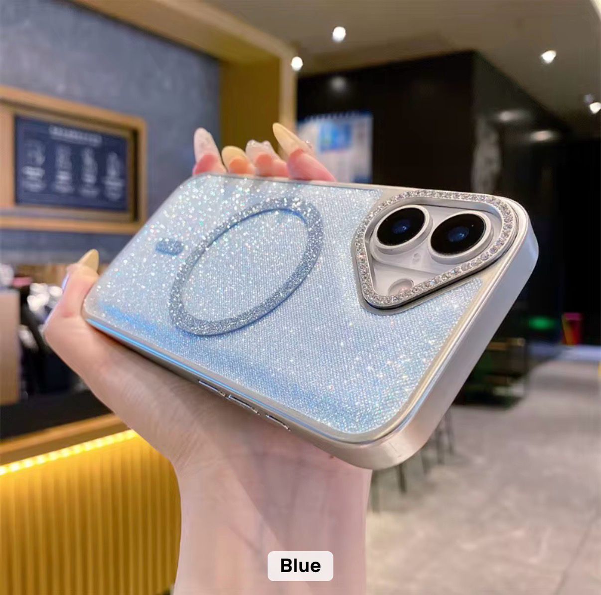 iPhone 14 Plus / iPhone 15 Plus (Blue) Shining Diamond Magsafe Case