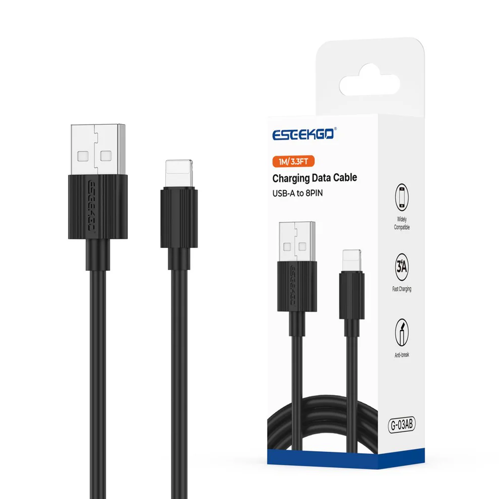 ESEEKGO G-03AB 3.0A 1M/3.3FT USB To 8 PIN Charging Data Cable | Black