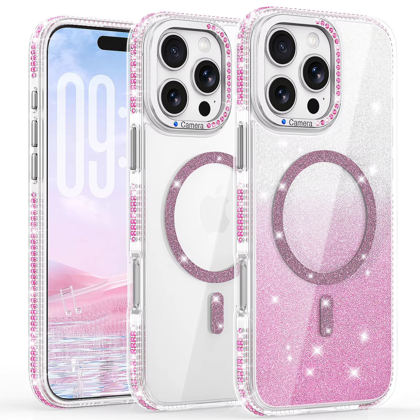 iPhone 13/14/15 Rhinestone Glitter Magnetic Case - Pink