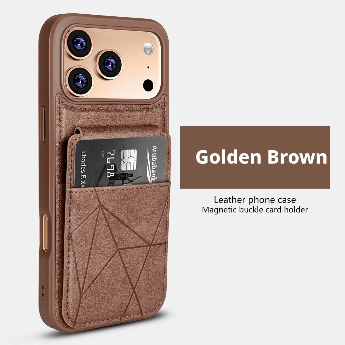 iPhone 13/14/15 (Golden-Brown)  Leather Stichted Card-Pocket Case