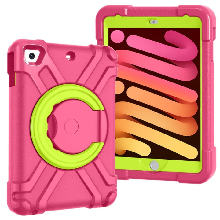 iPad 10.2" 7/8/9 360-Rotating Bracket EVA Case - Rose red+Green