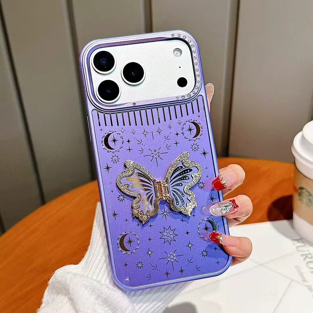 Samsung A16 (Purple) Metalic Butterfly Shiny Case
