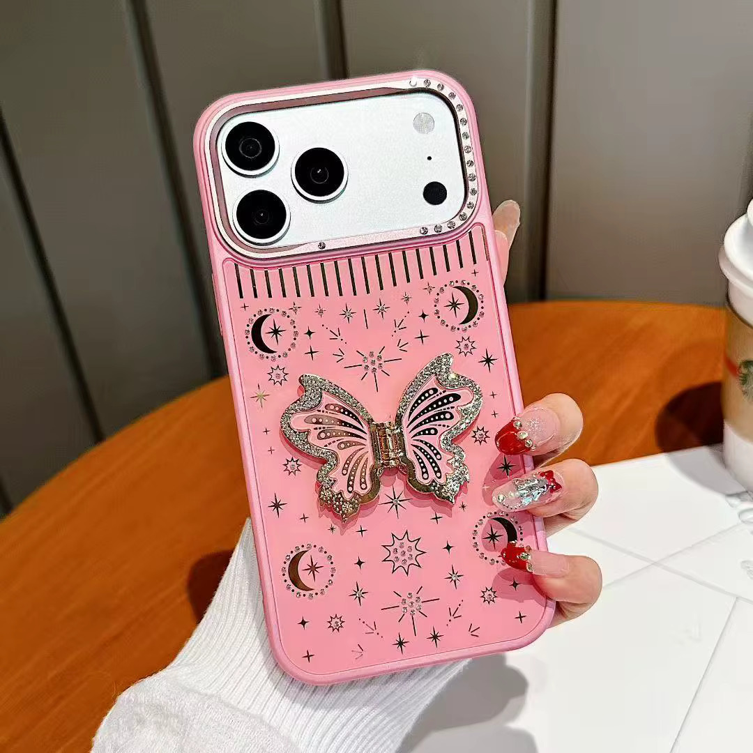 Samsung A16 (Pink) Metalic Butterfly Shiny Case
