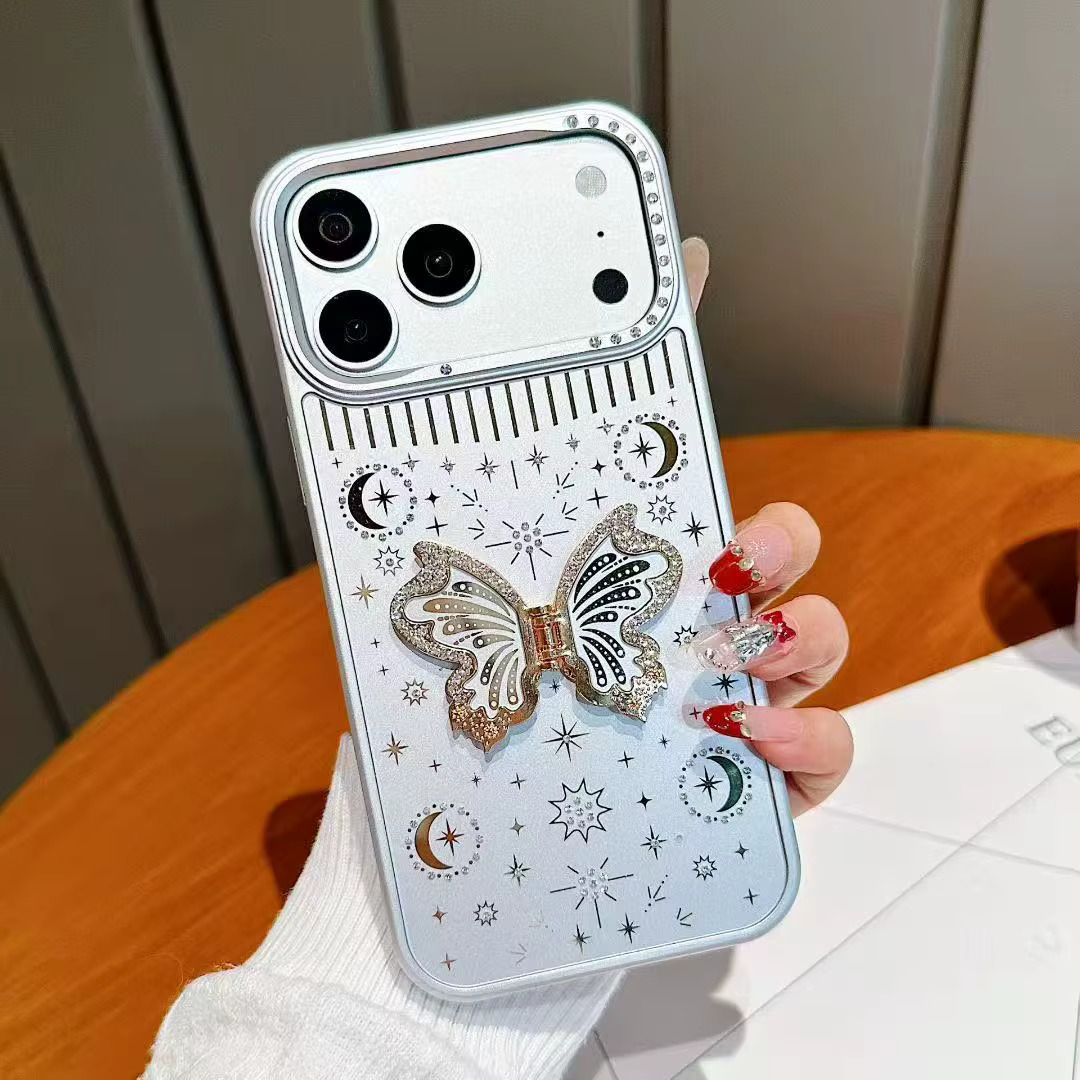 Samsung A16 (White) Metalic Butterfly Shiny Case