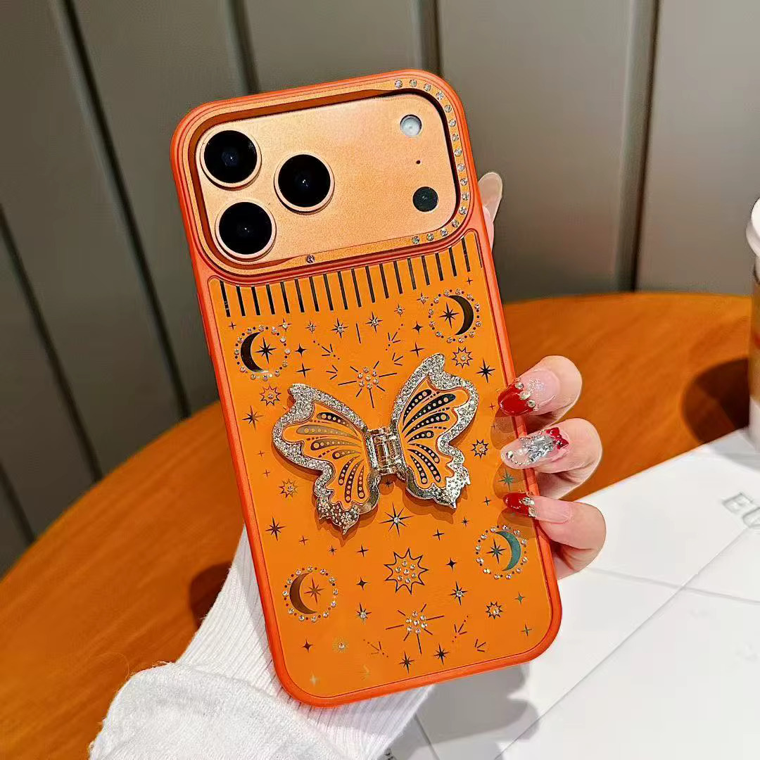 iPhone 17 Pro Max/18 Pro Max (ORANGE) Metalic Butterfly Shiny Case
