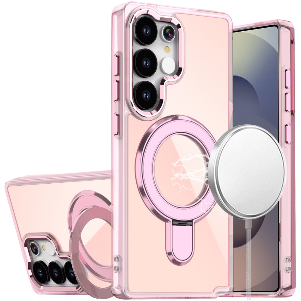 Samsung A17 5G Shiny Chrome Magnetic Case With Kickstand - Pink