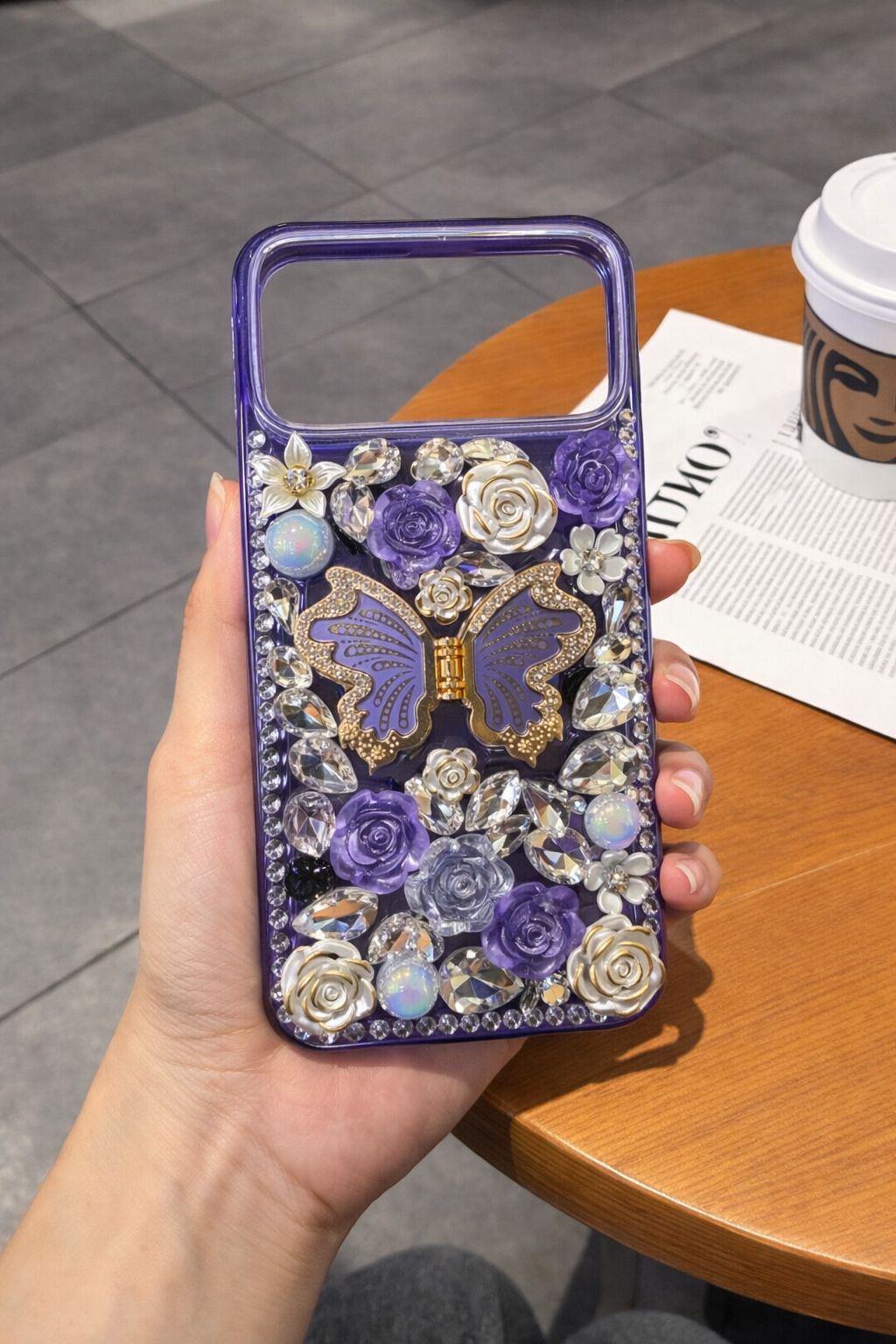 iPhone 16 Pro Colorful Diamond Butterfly Case - Purple