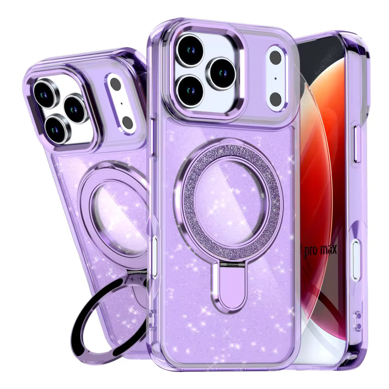 iPhone 16 Plus Shadow Glitter Backet Case - Purple