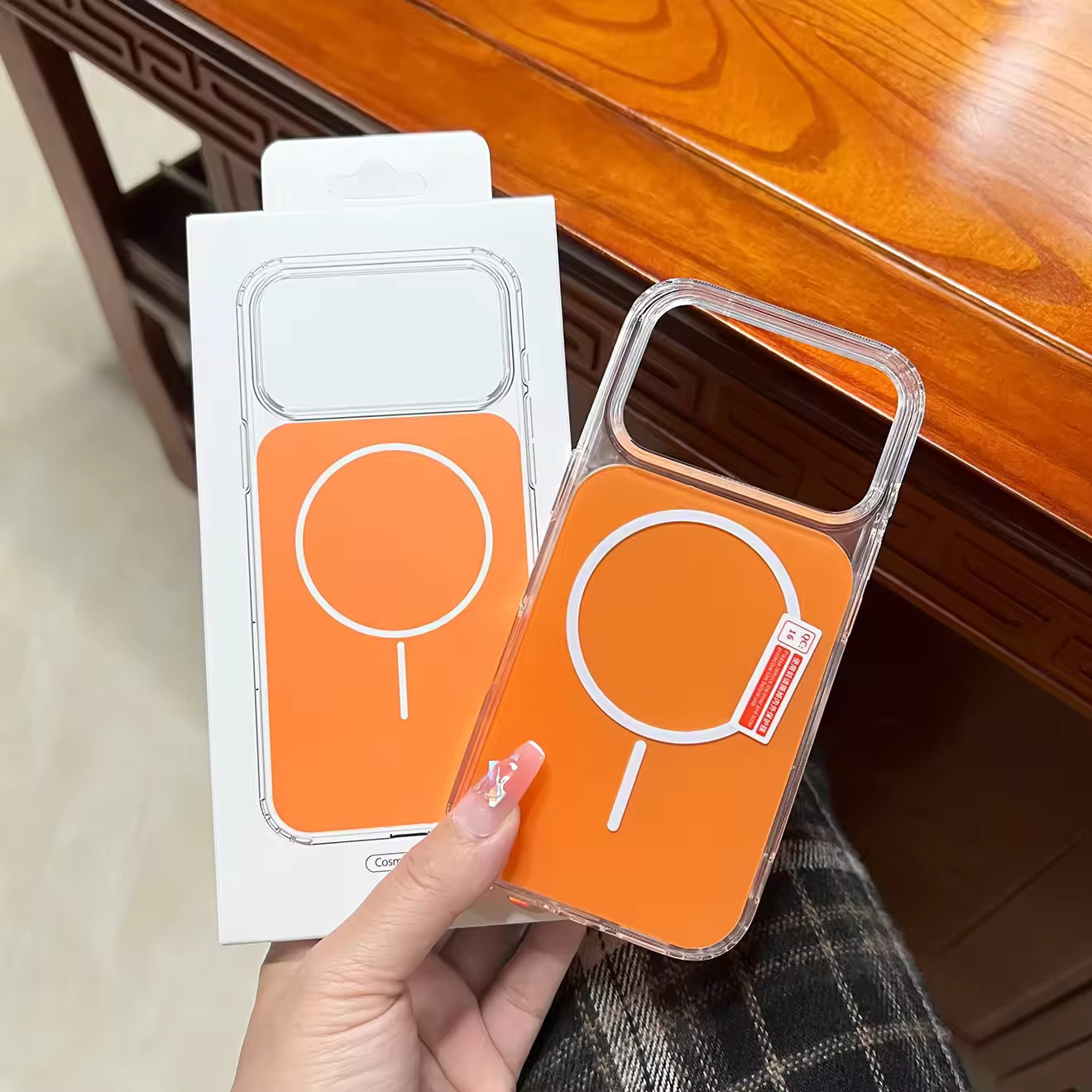 iPhone 16 Plus Clear Colorful Magnetic Case - Orange