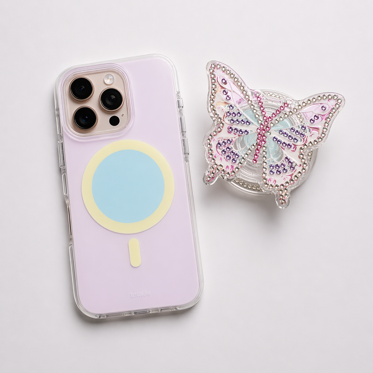 iPhone 17 Pro Max/18 Pro Max Macaron + Butterfly Magnetic Holder Case - Purple