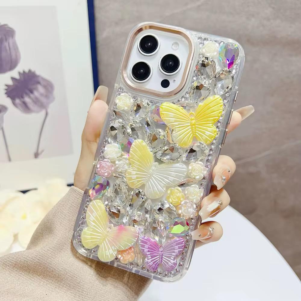 Samsung Galaxy A37 Lavished Floral Butterfly Bling Stones Hybrid Case - Rose Gold