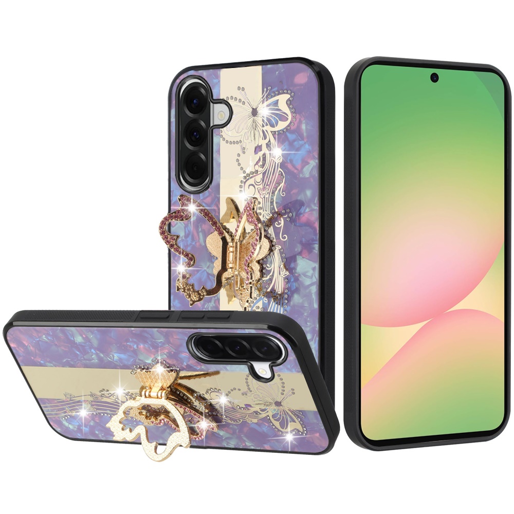 Samsung Galaxy A57 Splendid Diamond Glitter Ornaments Engraving Case Cover - Enchanted Butterfly Purple