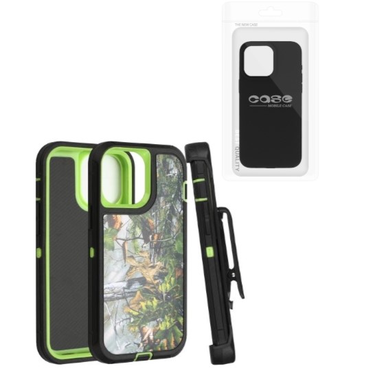 iPhone 7/8/SE Camo Defender Case With Clip Green Tree