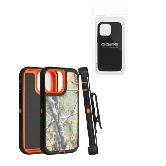 iPhone 15 Pro Max Camo Defender Case With Clip Orange Branch