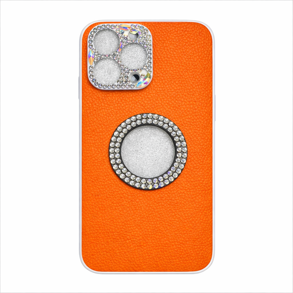 iPhone 13 Pro Max Leatherback Case With Diamonds Bezel | Orange