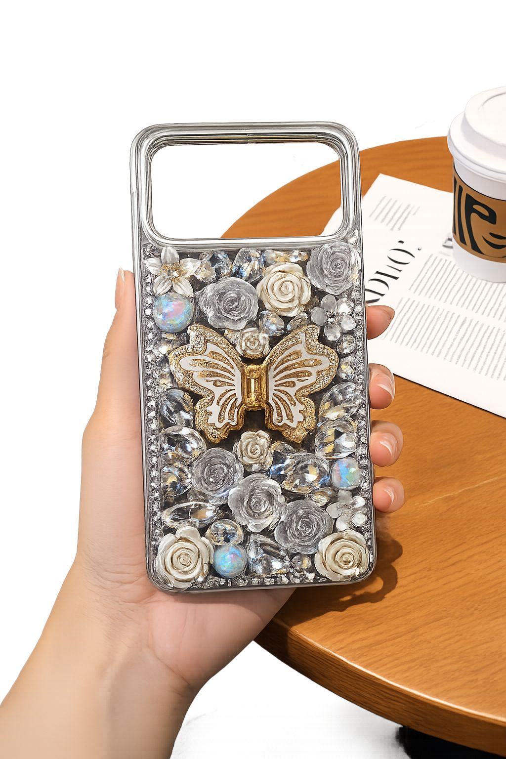 iPhone 12 Pro Max/13 Pro Max Colorful Diamond Butterfly Case White