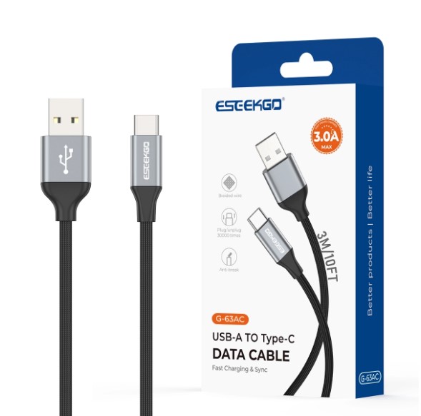 ESEEKGO G-63AC USB-A TO TYPE-C DATA CABLE (BRAIDED) | BLACK